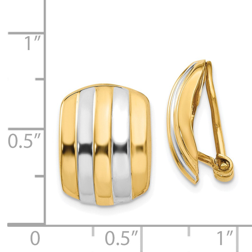 14k & Rhodium Ribbed Non-pierced Omega Back Earrings