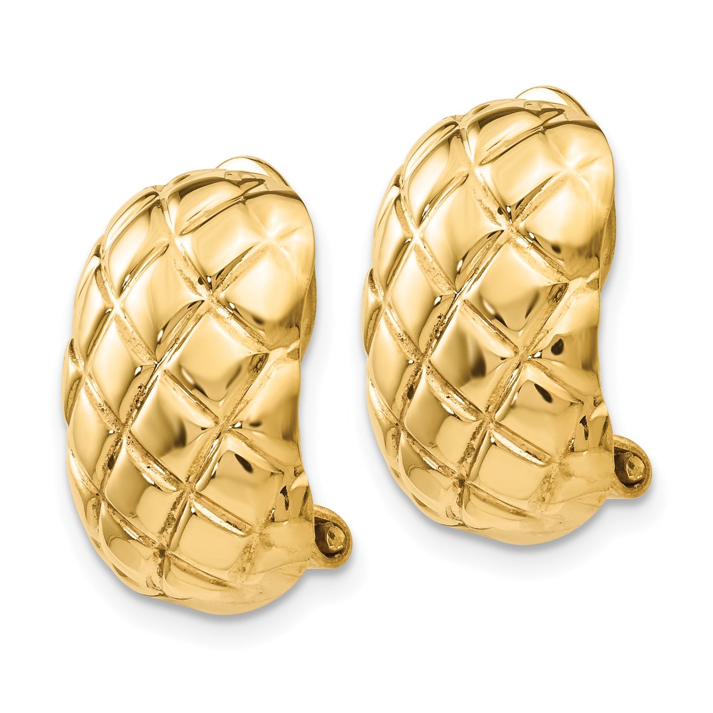 14k 12x17mm Polished Crisscross Omega Back Non-pierced Earrings