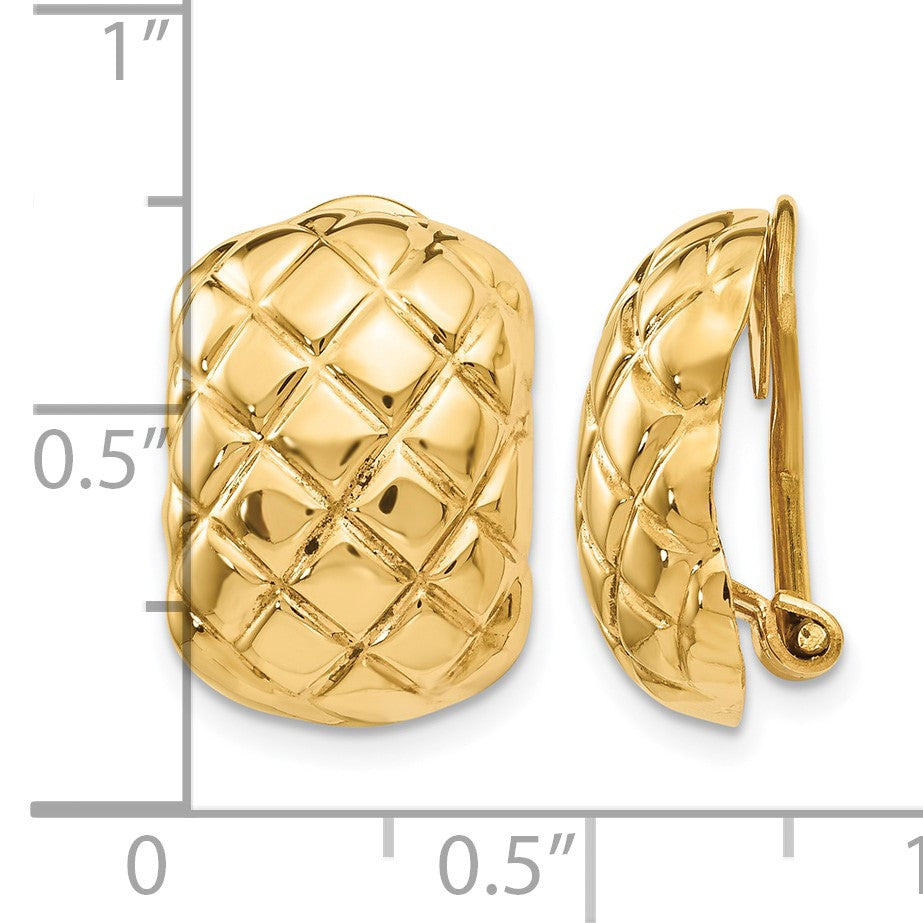 14k 12x17mm Polished Crisscross Omega Back Non-pierced Earrings