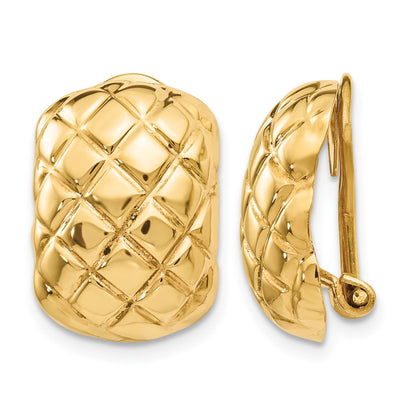 14k 12x17mm Polished Crisscross Omega Back Non-pierced Earrings