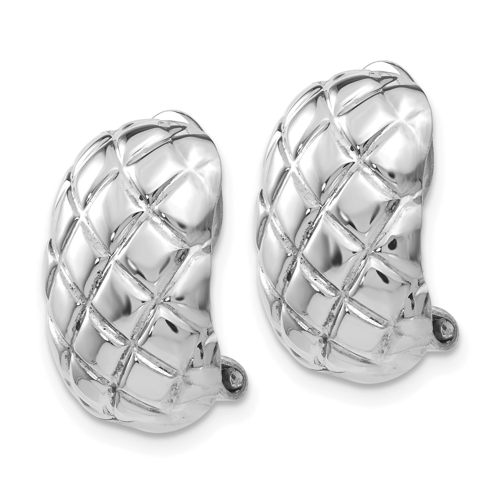 14k White Gold 12x17mm Polished Crisscross Omega Back Non-pierced Earrings
