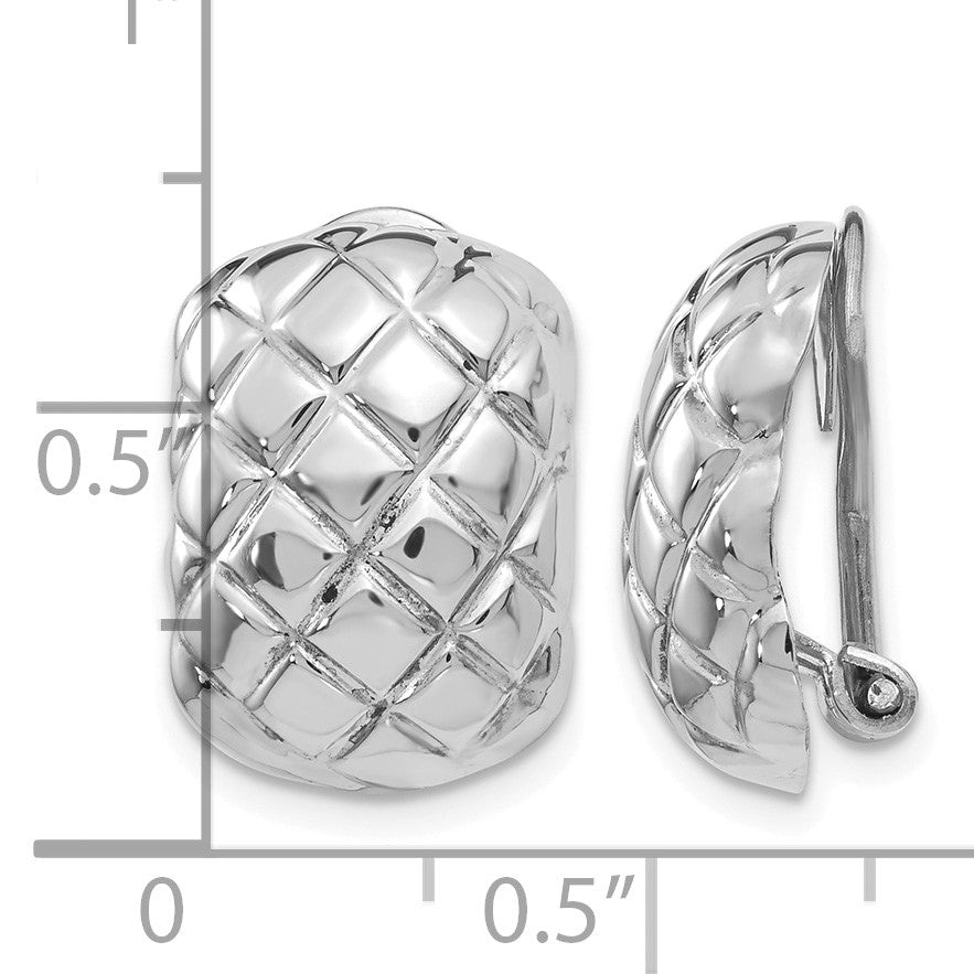 14k White Gold 12x17mm Polished Crisscross Omega Back Non-pierced Earrings