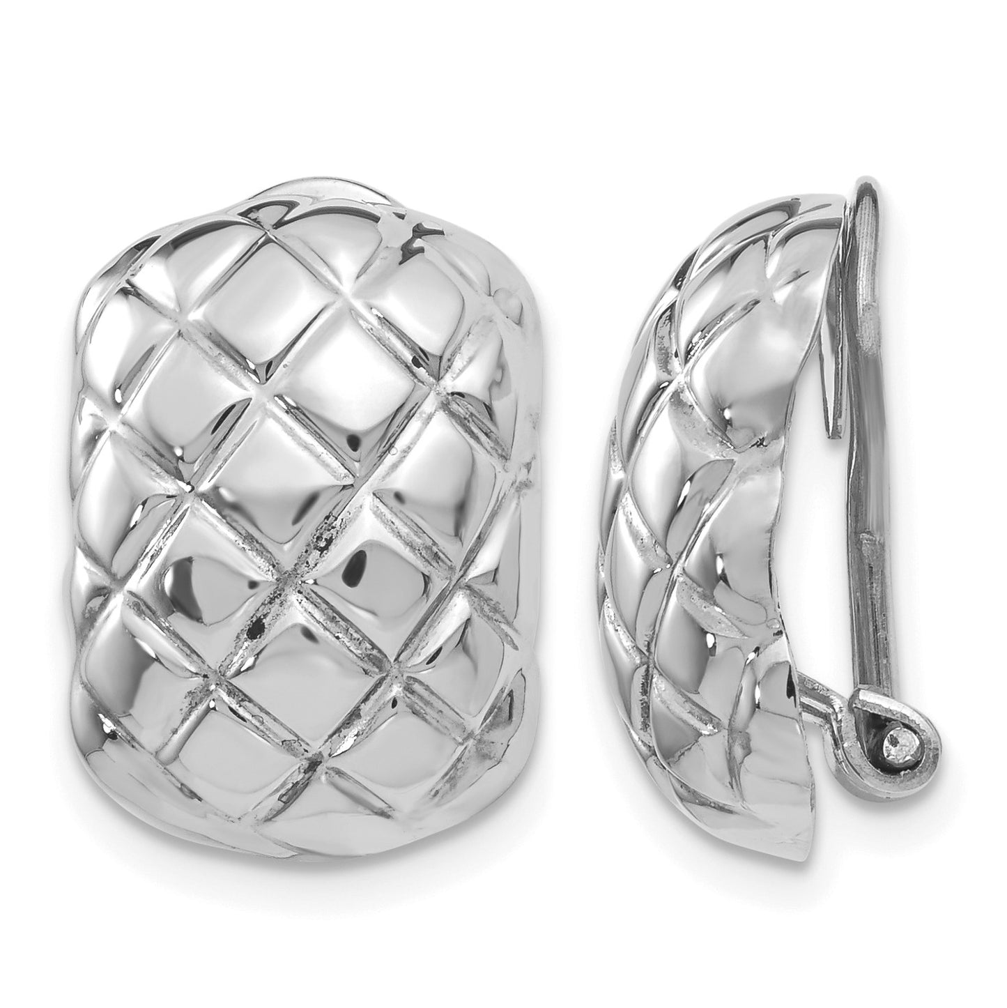 14k White Gold 12x17mm Polished Crisscross Omega Back Non-pierced Earrings
