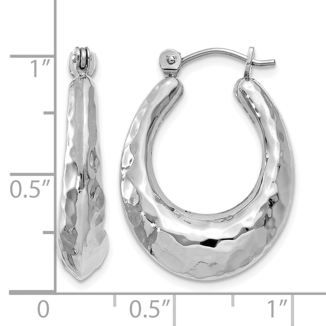 14k White Gold Polished Hammered Hoop Earrings