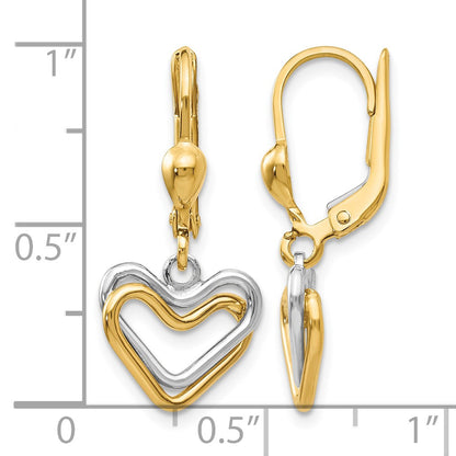 14k Two-tone Open Heart Dangle Leverback Earrings
