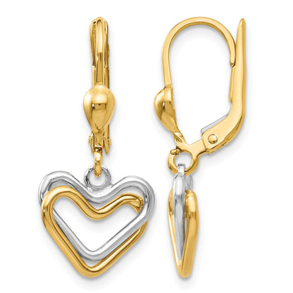 14k Two-tone Open Heart Dangle Leverback Earrings