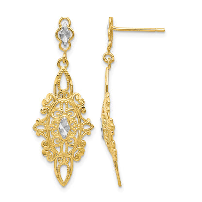 14k and White Rhodium Diamond-cut Filigree Dangle Post Earrings