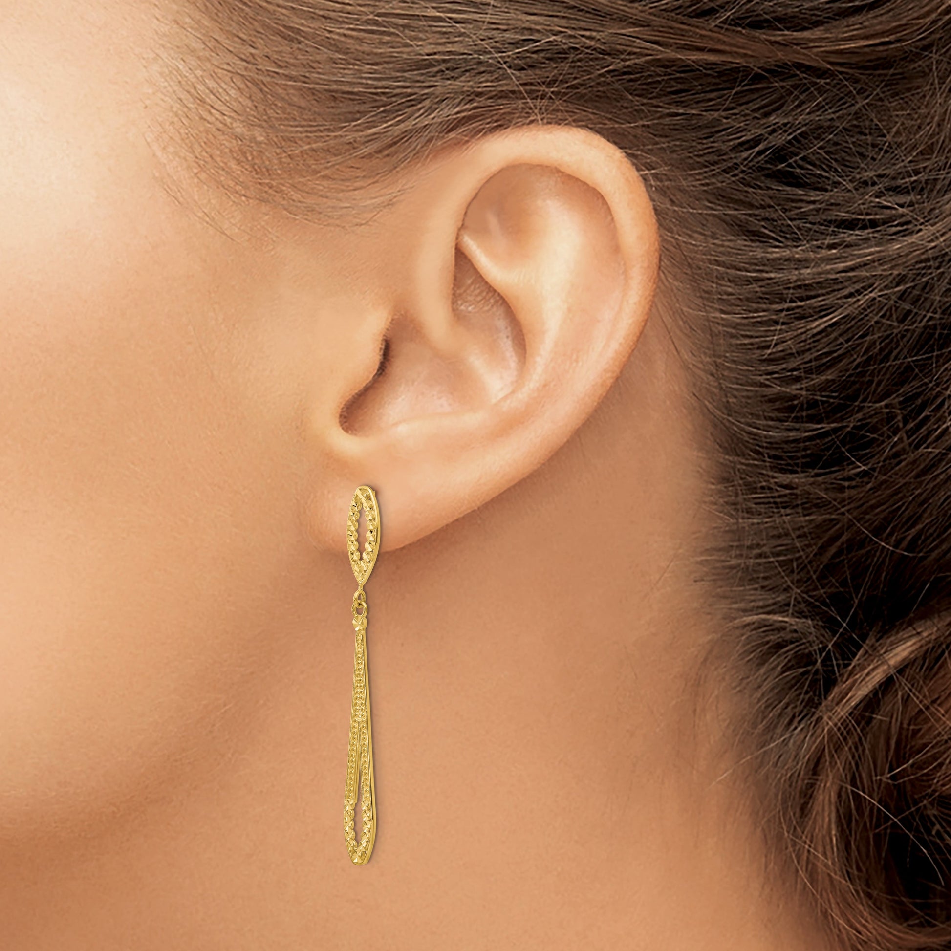 14k Diamond-cut Open Teardrop Dangle Post Earrings