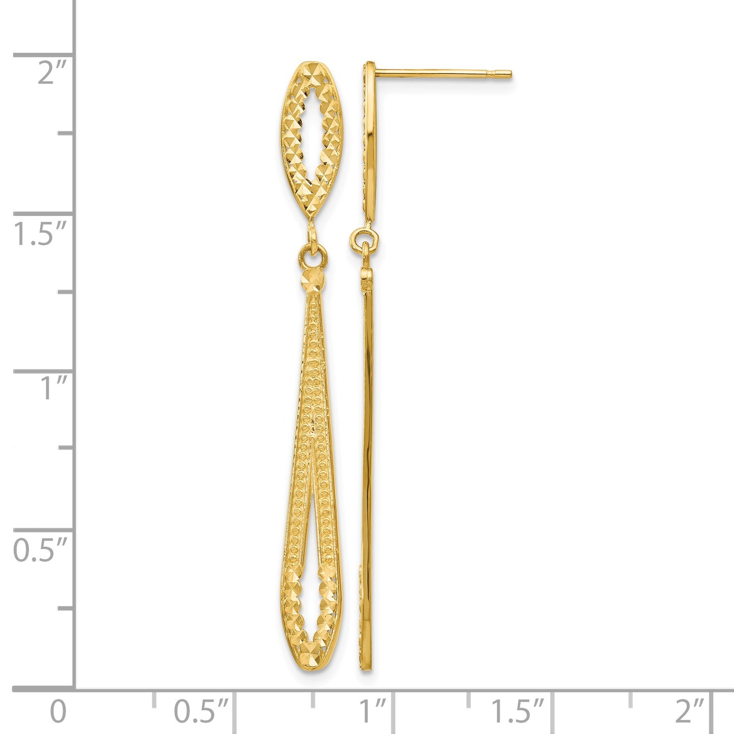 14k Diamond-cut Open Teardrop Dangle Post Earrings