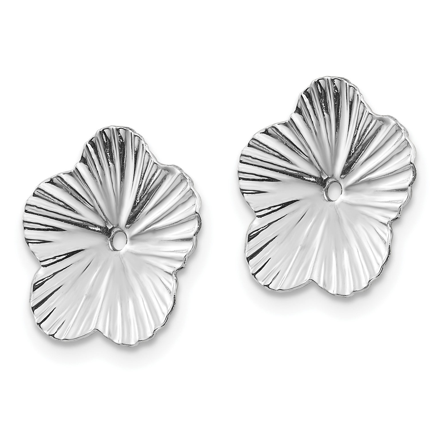 14k White Gold Polished Fancy Floral Earring Jackets