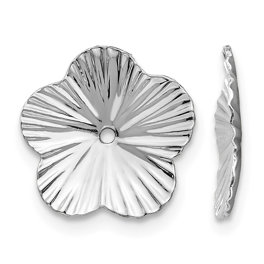 14k White Gold Polished Fancy Floral Earring Jackets
