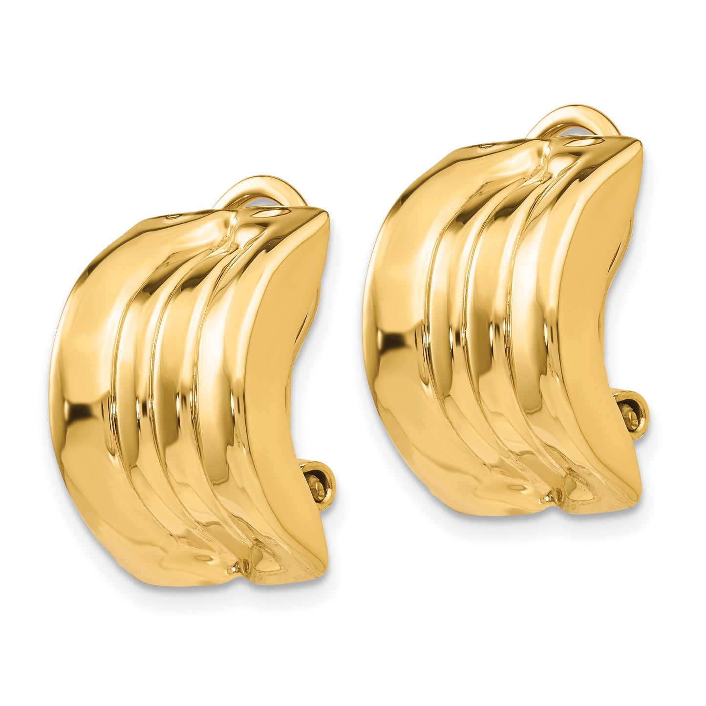 14k 12x16mm Polished Striped Omega Back Non-pierced Earrings