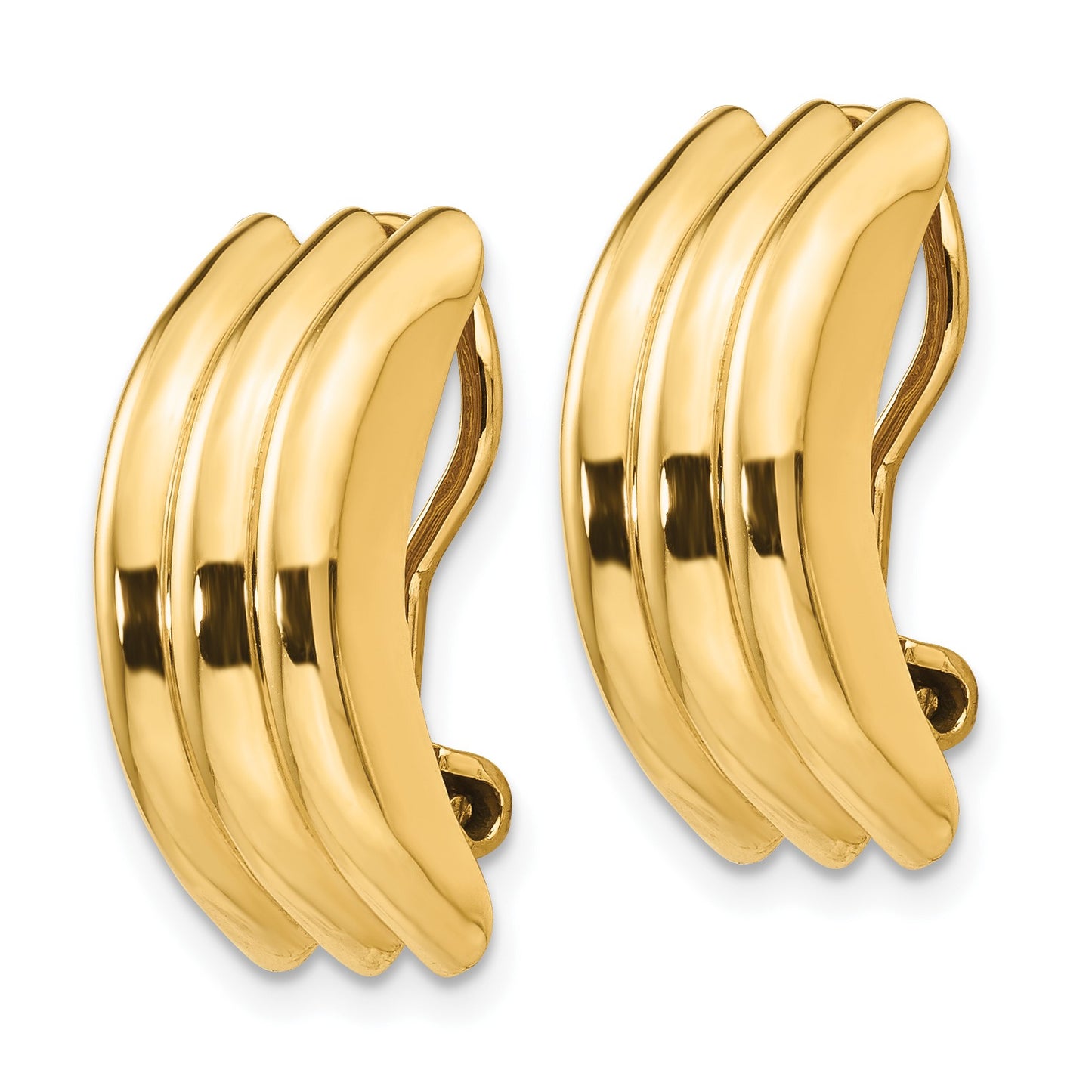 14k 8.5x19mm Polished Ribbed Omega Back Non-pierced Earrings