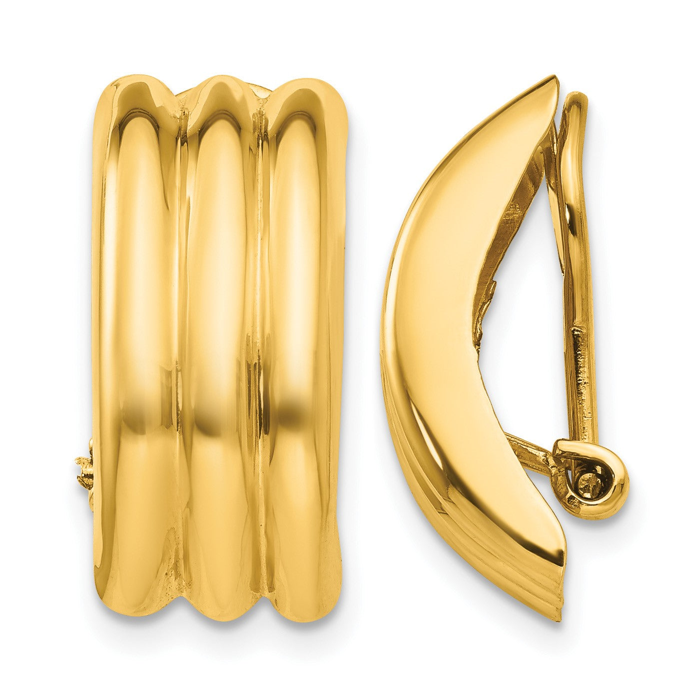 14k 8.5x19mm Polished Ribbed Omega Back Non-pierced Earrings