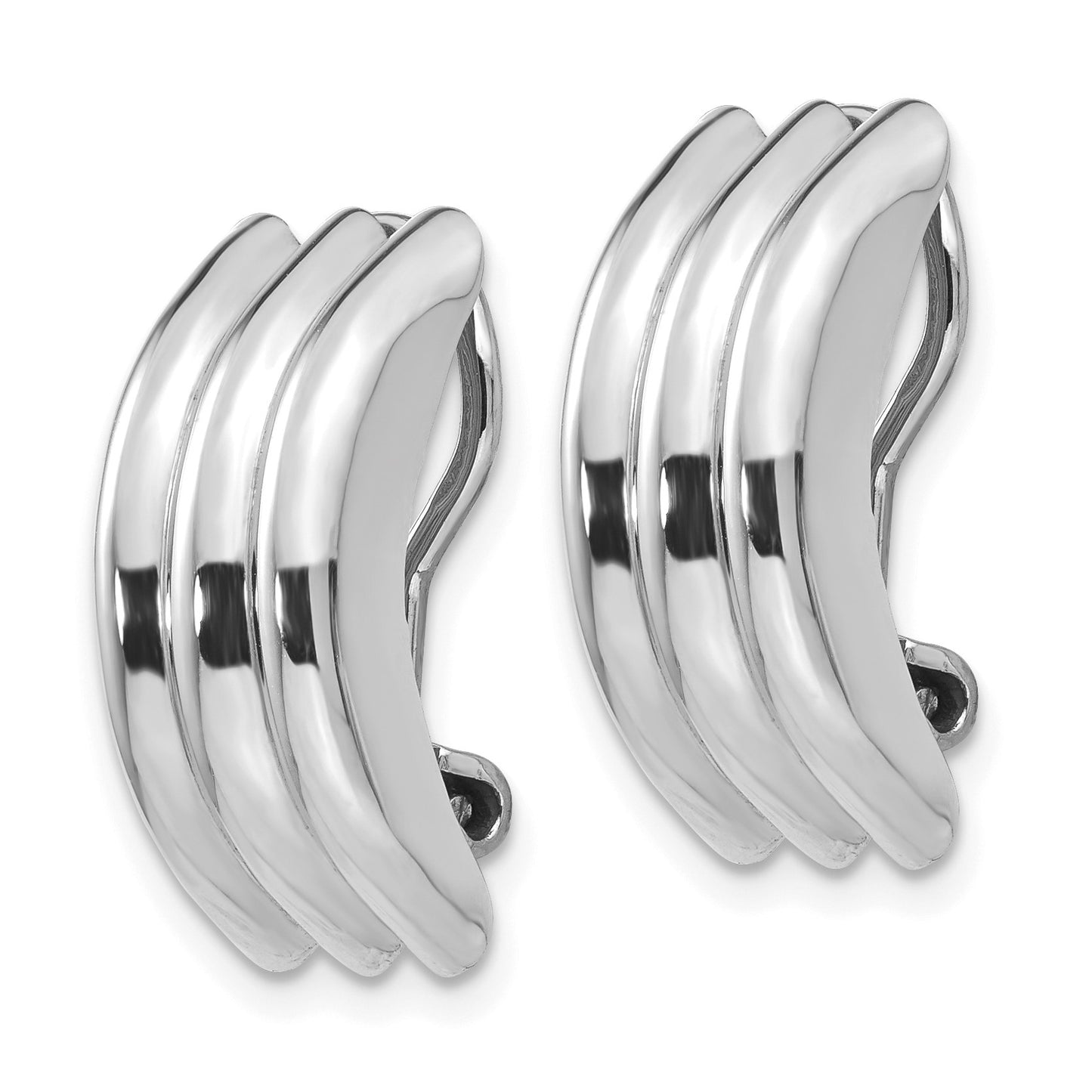 14k White Gold 8.5x19mm Polished Ribbed Omega Back Non-pierced Earrings