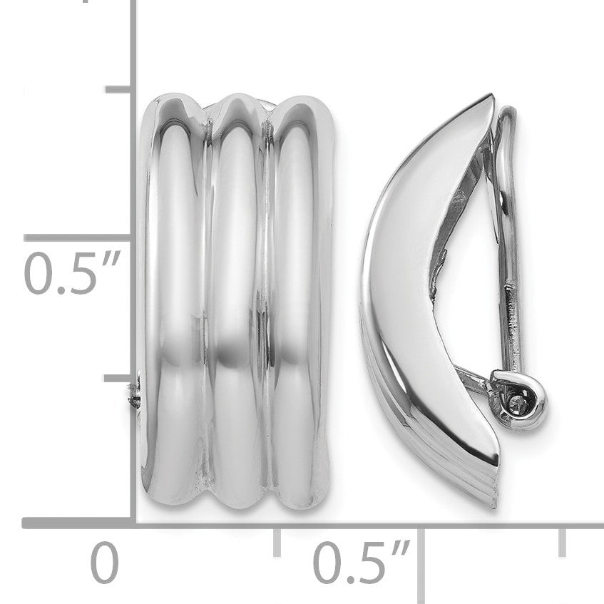 14k White Gold 8.5x19mm Polished Ribbed Omega Back Non-pierced Earrings