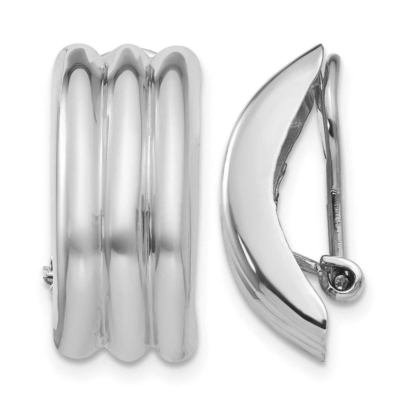 14k White Gold 8.5x19mm Polished Ribbed Omega Back Non-pierced Earrings