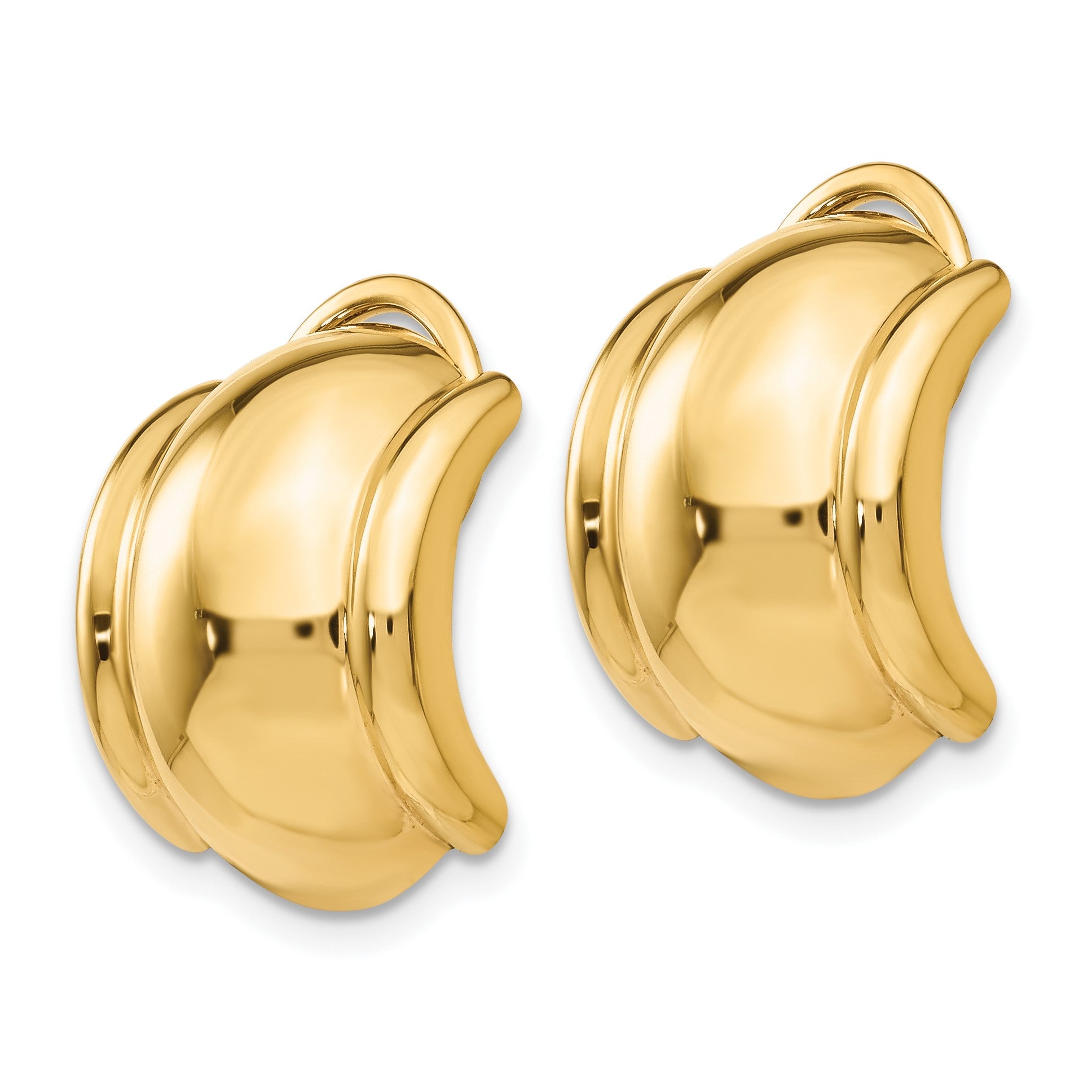 14k 12x16mm Polished Half Hoop Omega Back Non-pierced Earrings
