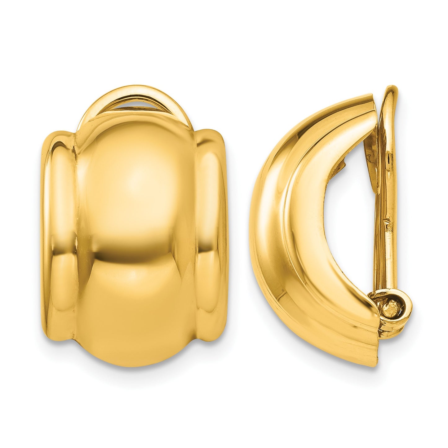 14k 12x16mm Polished Half Hoop Omega Back Non-pierced Earrings