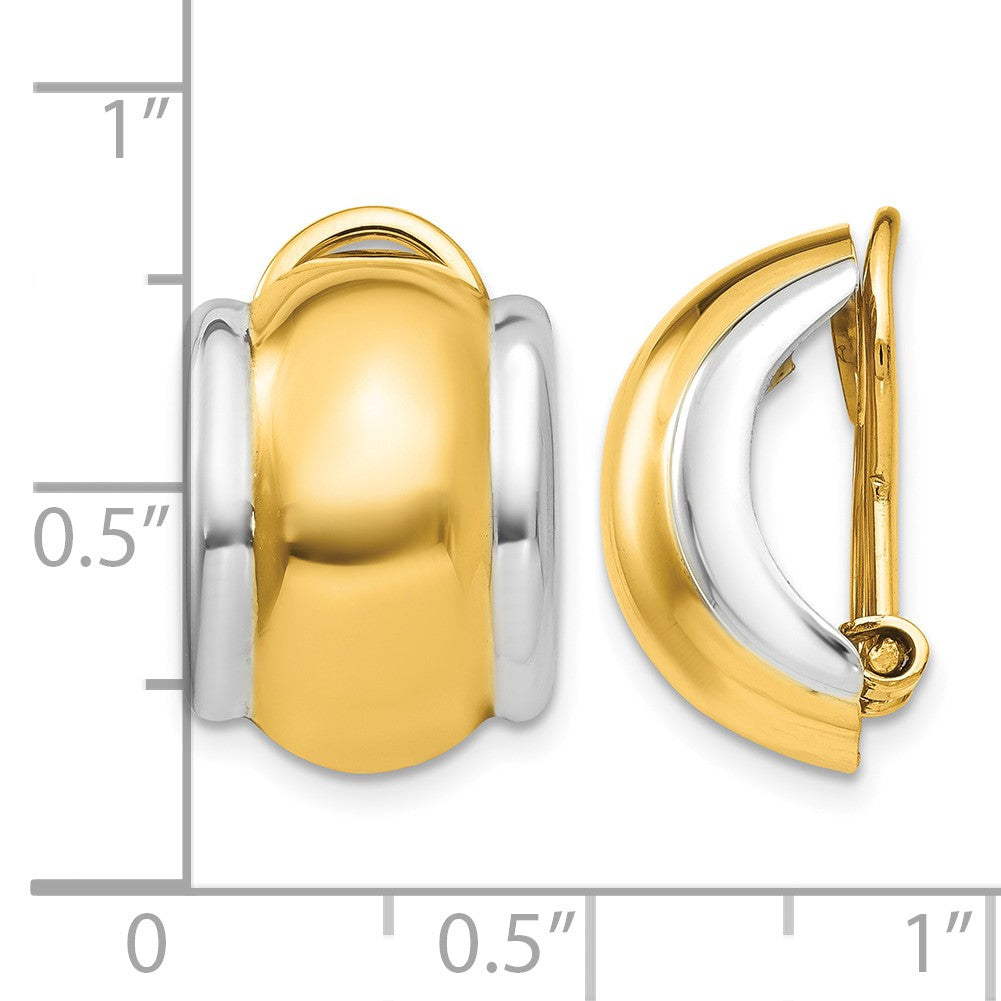 14k and White Rhodium 12x16mm Polished Half Hoop Omega Back Non-pierced Earrings