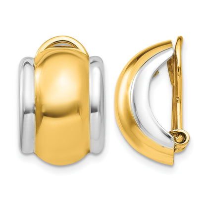 14k and White Rhodium 12x16mm Polished Half Hoop Omega Back Non-pierced Earrings