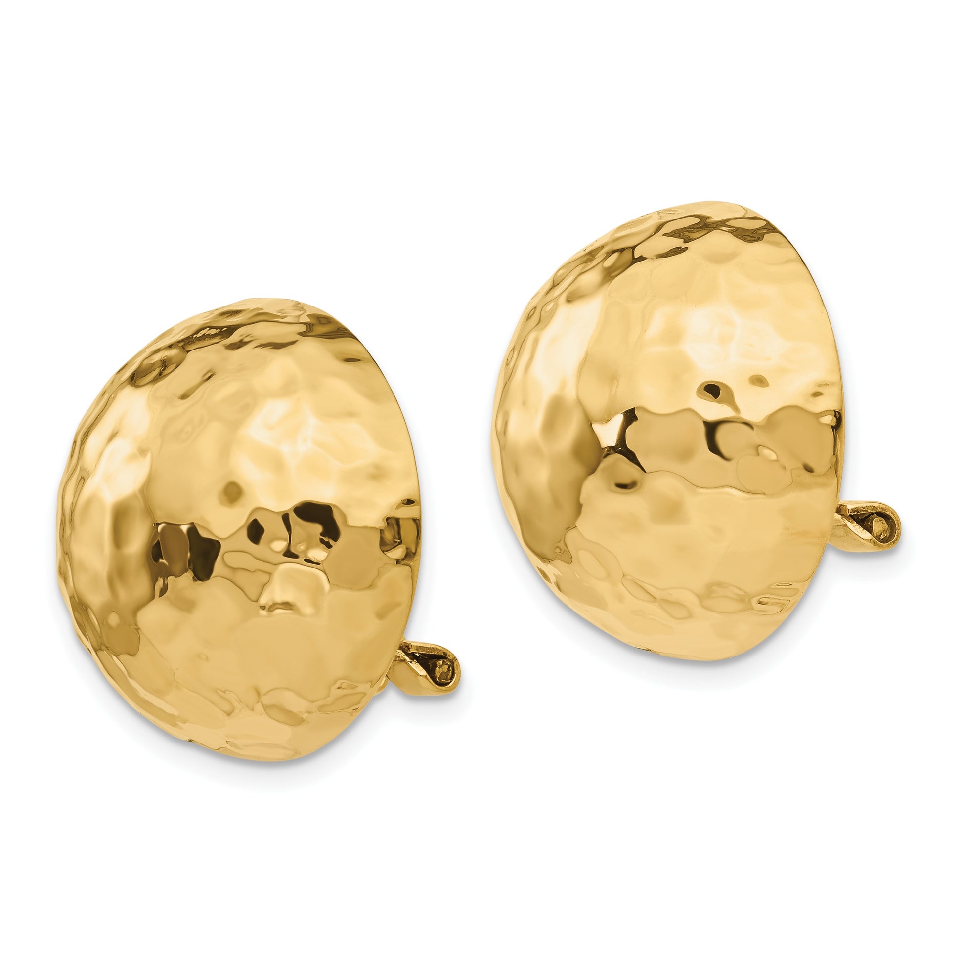 14k 20mm Hammered Half Ball Omega Back Non-pierced Earrings