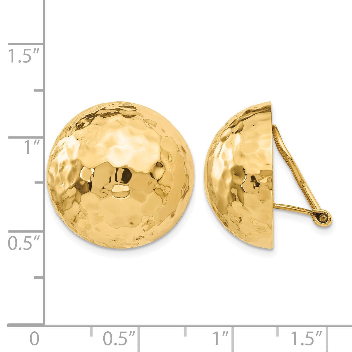 14k 20mm Hammered Half Ball Omega Back Non-pierced Earrings