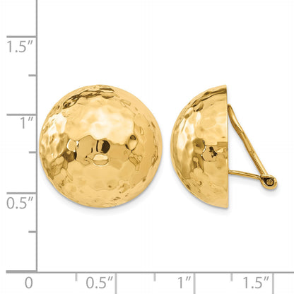 14k 20mm Hammered Half Ball Omega Back Non-pierced Earrings