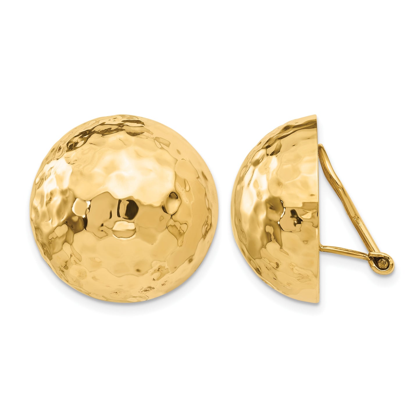14k 20mm Hammered Half Ball Omega Back Non-pierced Earrings