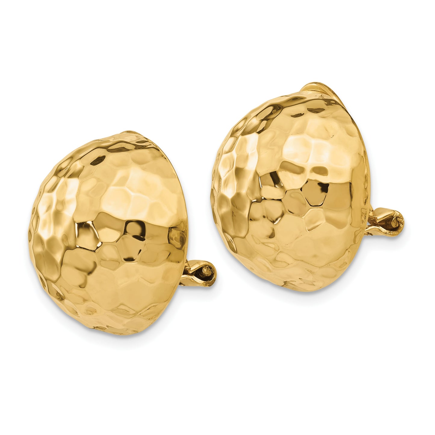 14k 18mm Hammered Half Ball Omega Back Non-pierced Earrings