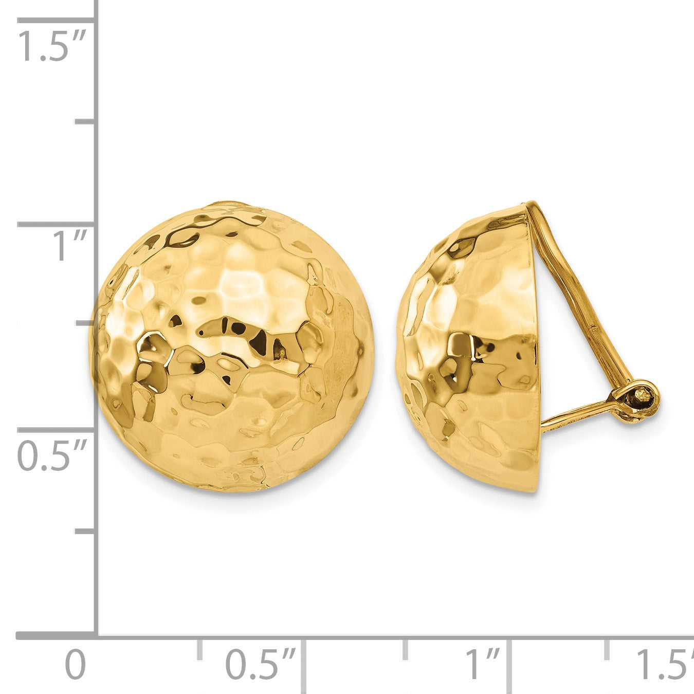 14k 18mm Hammered Half Ball Omega Back Non-pierced Earrings