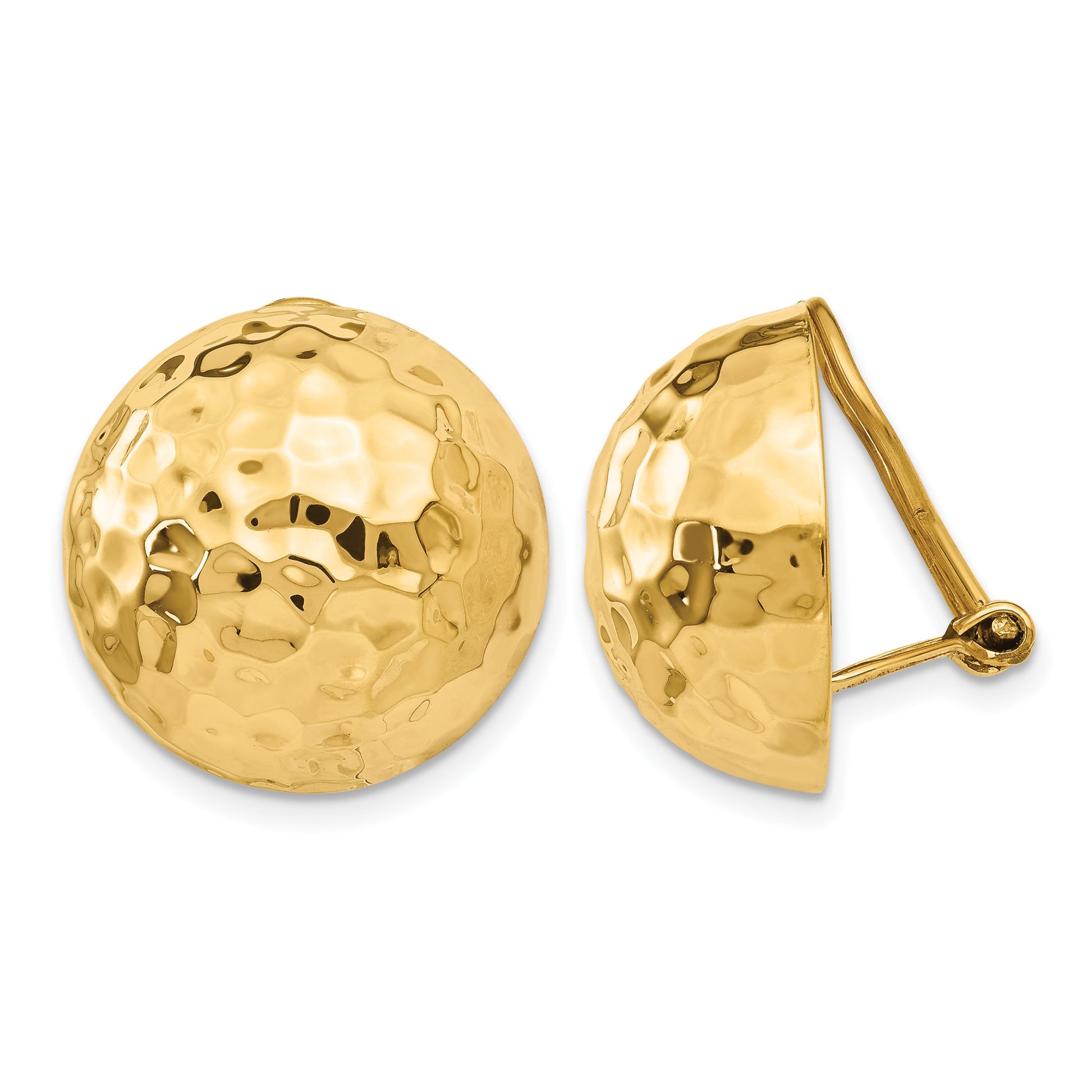 14k 18mm Hammered Half Ball Omega Back Non-pierced Earrings