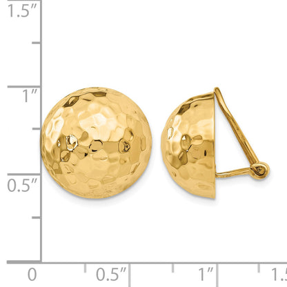 14k 16mm Hammered Half Ball Omega Back Non-pierced Earrings