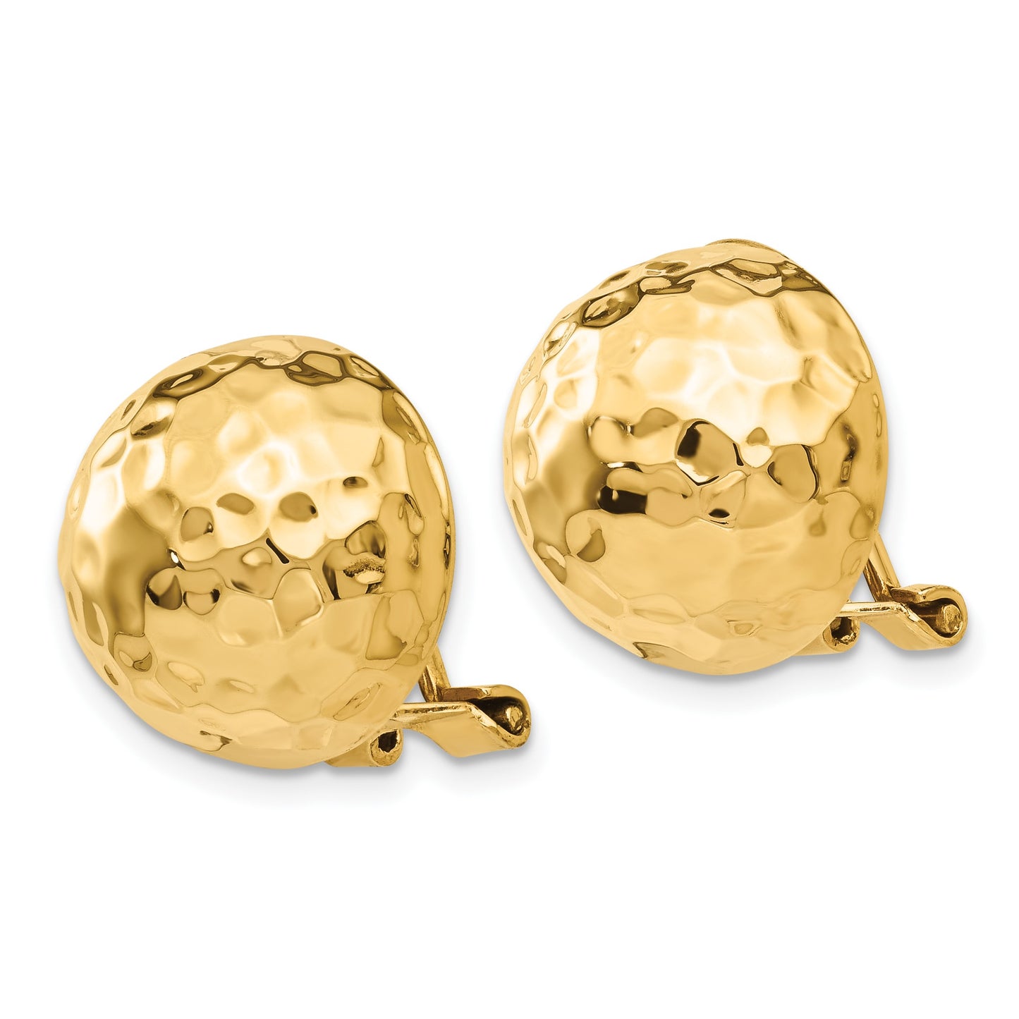 14k 14mm Hammered Half Ball Omega Back Non-pierced Earrings