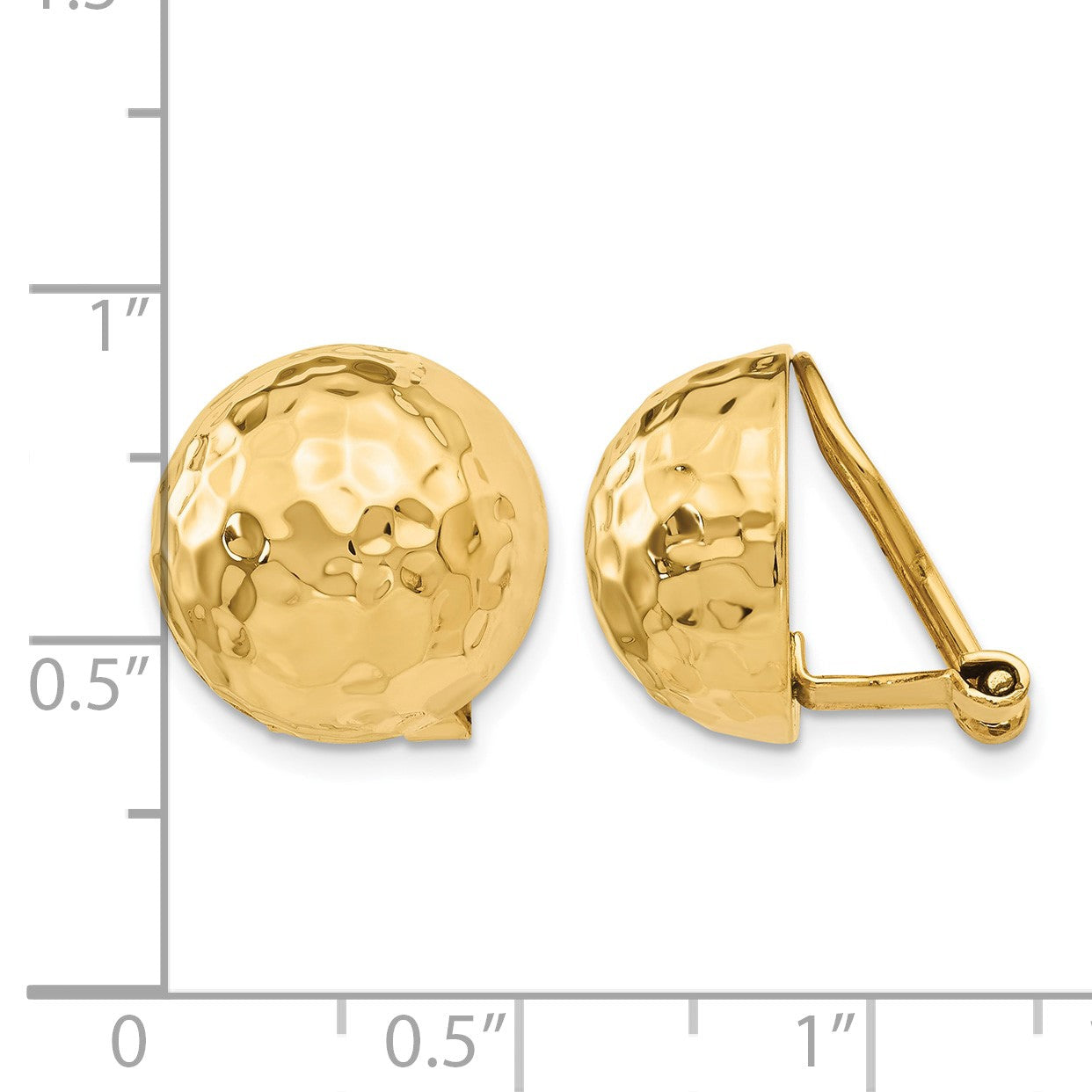 14k 14mm Hammered Half Ball Omega Back Non-pierced Earrings