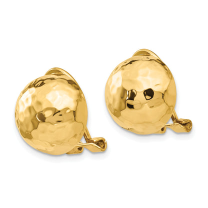 14k 12mm Hammered Half Ball Omega Back Non-pierced Earrings