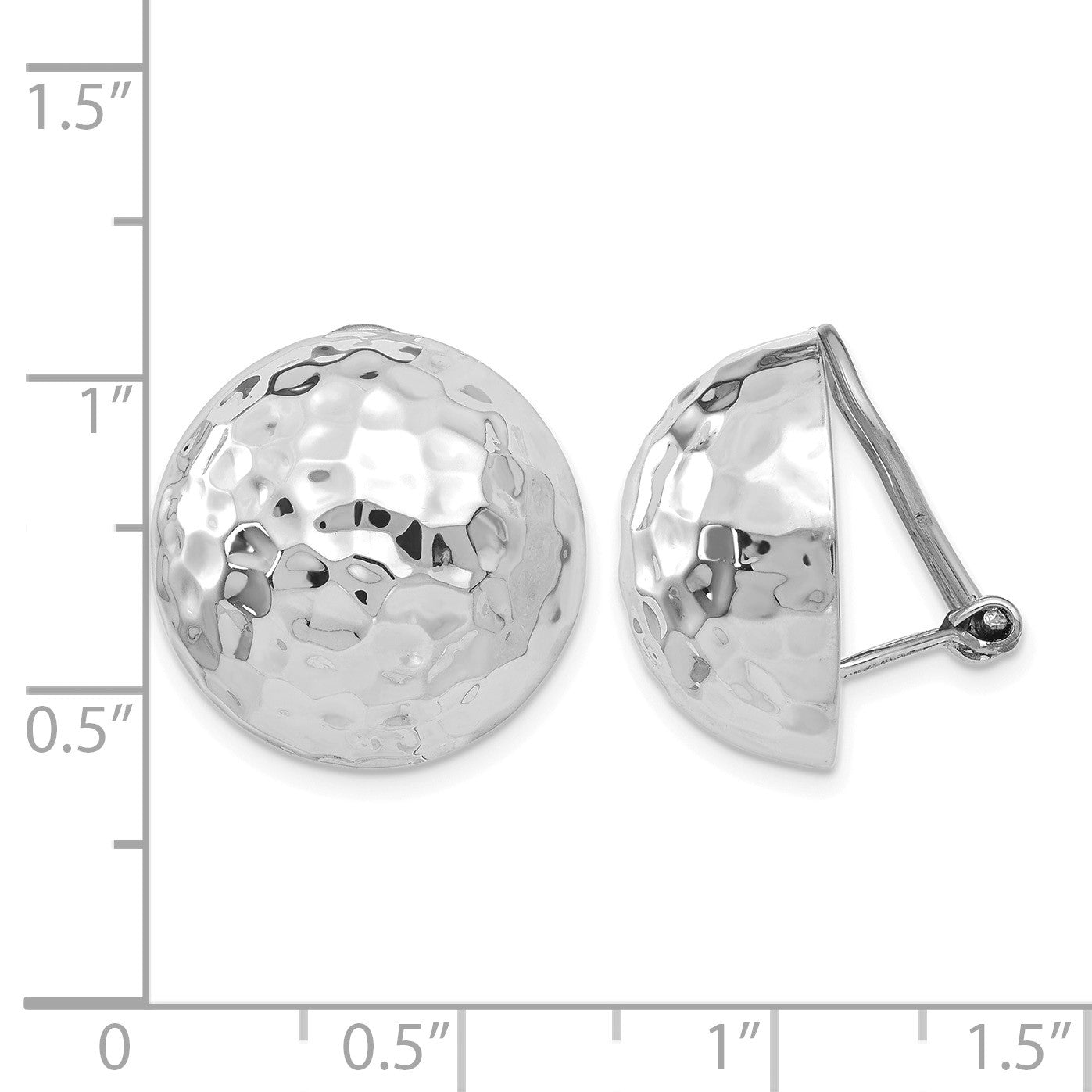 14k White Gold 18mm Hammered Half Ball Omega Back Non-pierced Earrings
