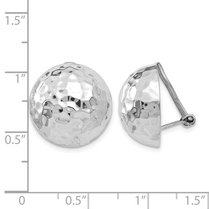 14k White Gold 18mm Hammered Half Ball Omega Back Non-pierced Earrings