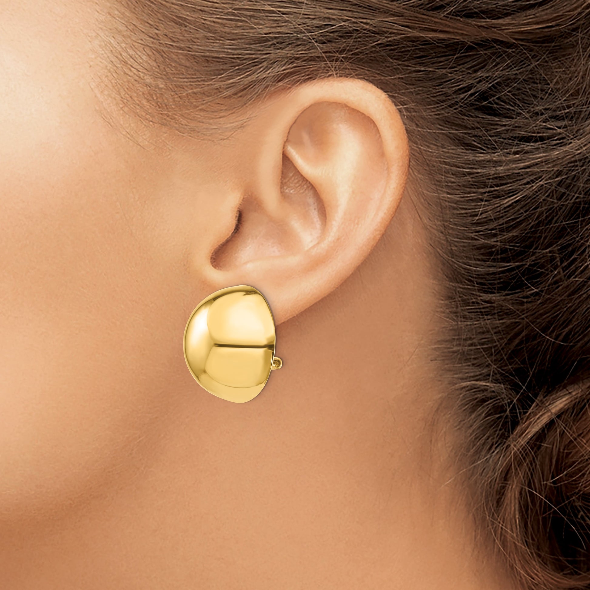 14k 24mm Polished Half Ball Omega Back Non-pierced Earrings