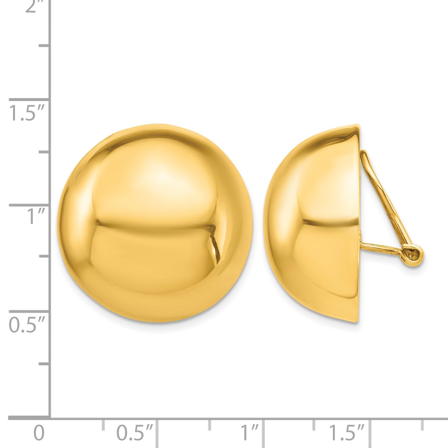 14k 24mm Polished Half Ball Omega Back Non-pierced Earrings