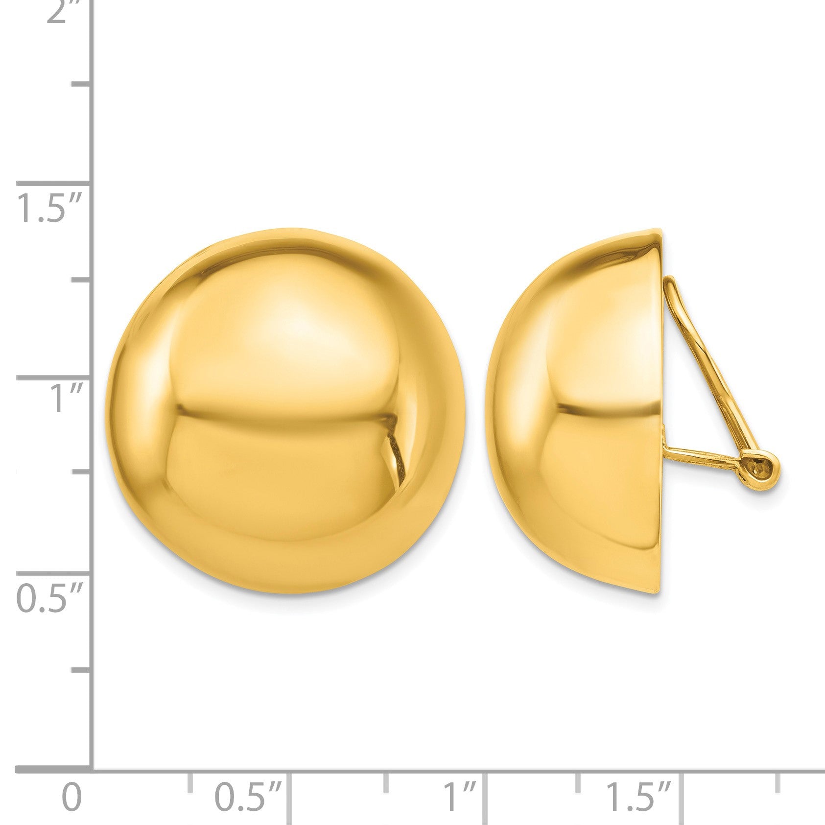 14k 24mm Polished Half Ball Omega Back Non-pierced Earrings