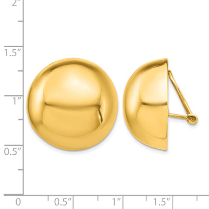 14k 24mm Polished Half Ball Omega Back Non-pierced Earrings