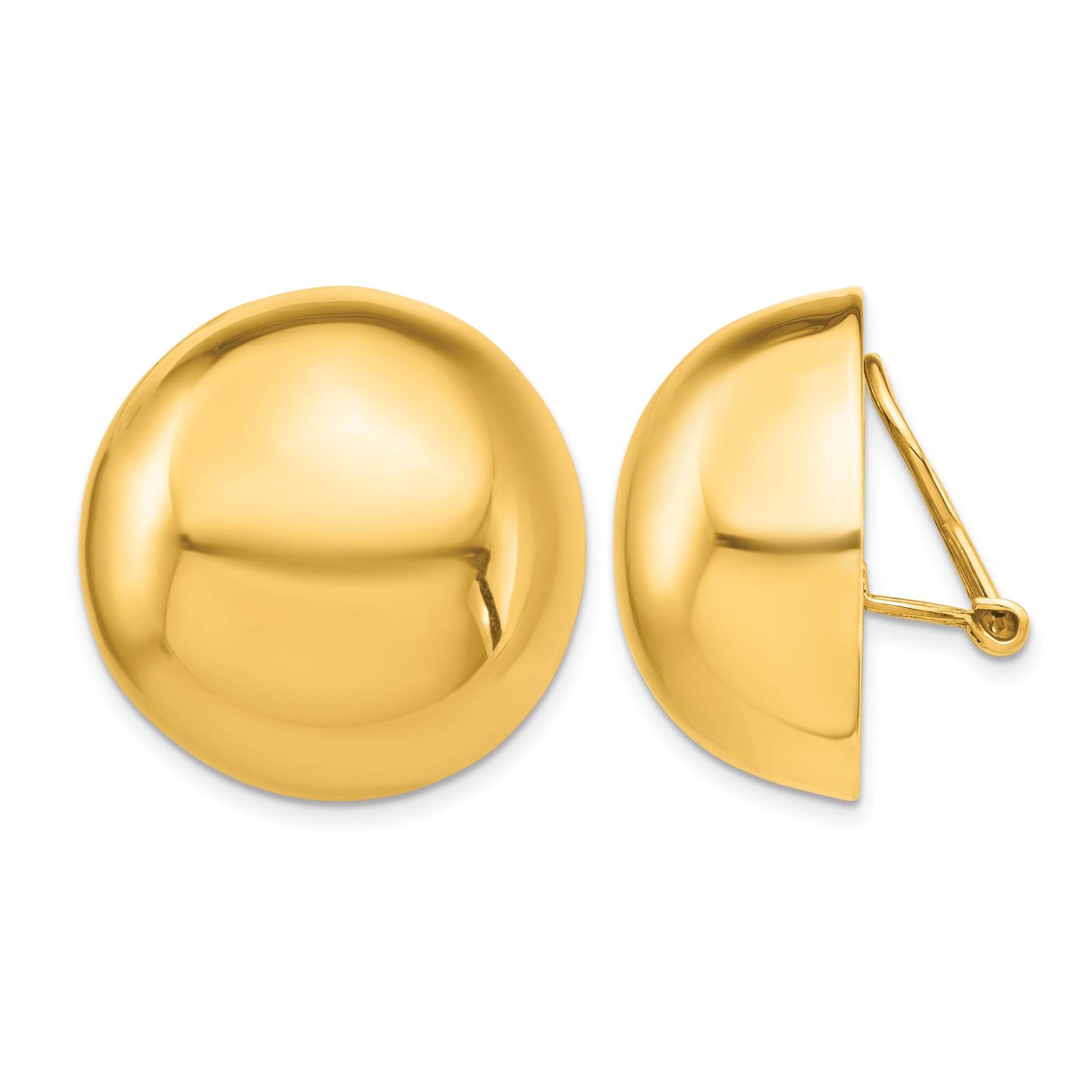 14k 24mm Polished Half Ball Omega Back Non-pierced Earrings