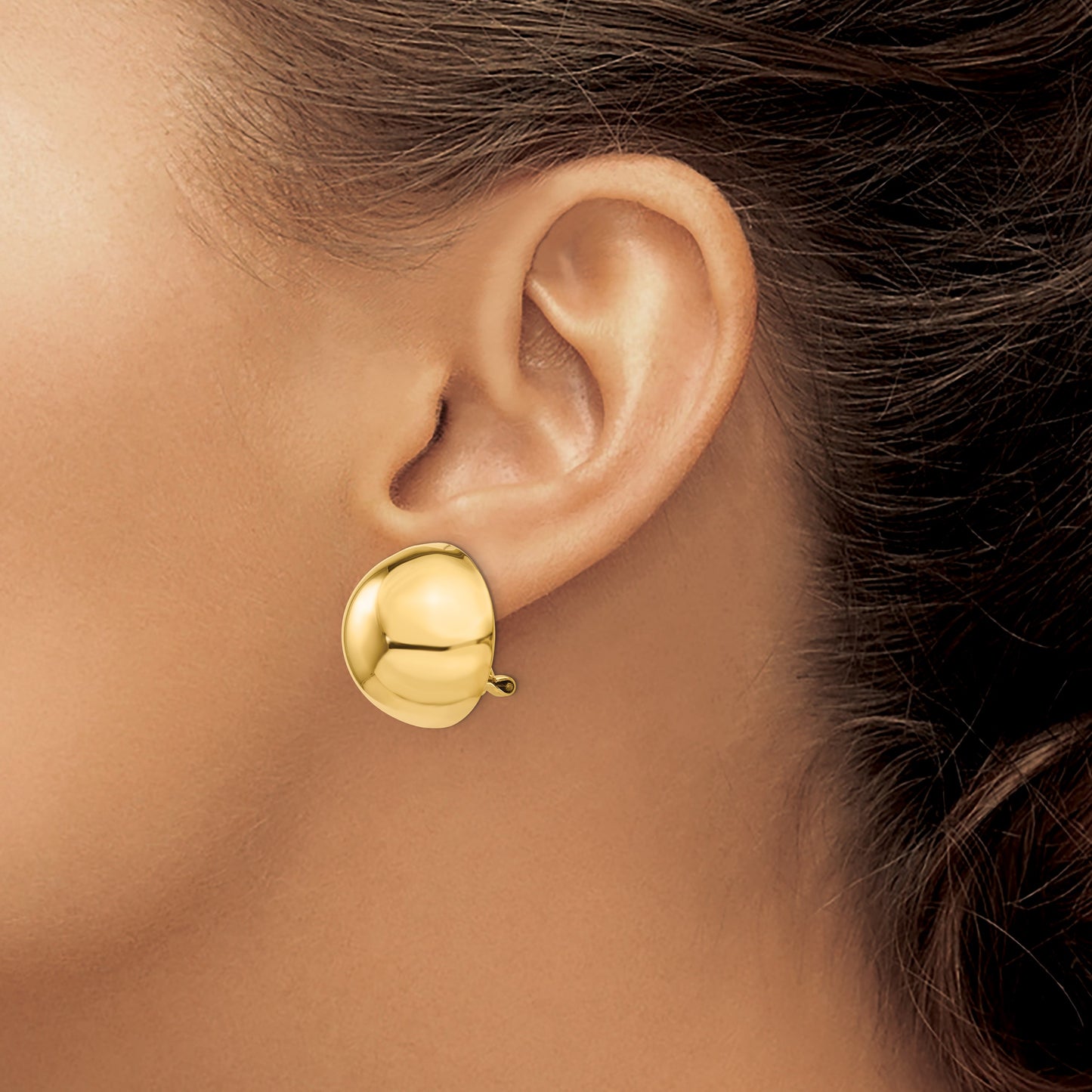 14k 20mm Polished Half Ball Omega Back Non-pierced Earrings