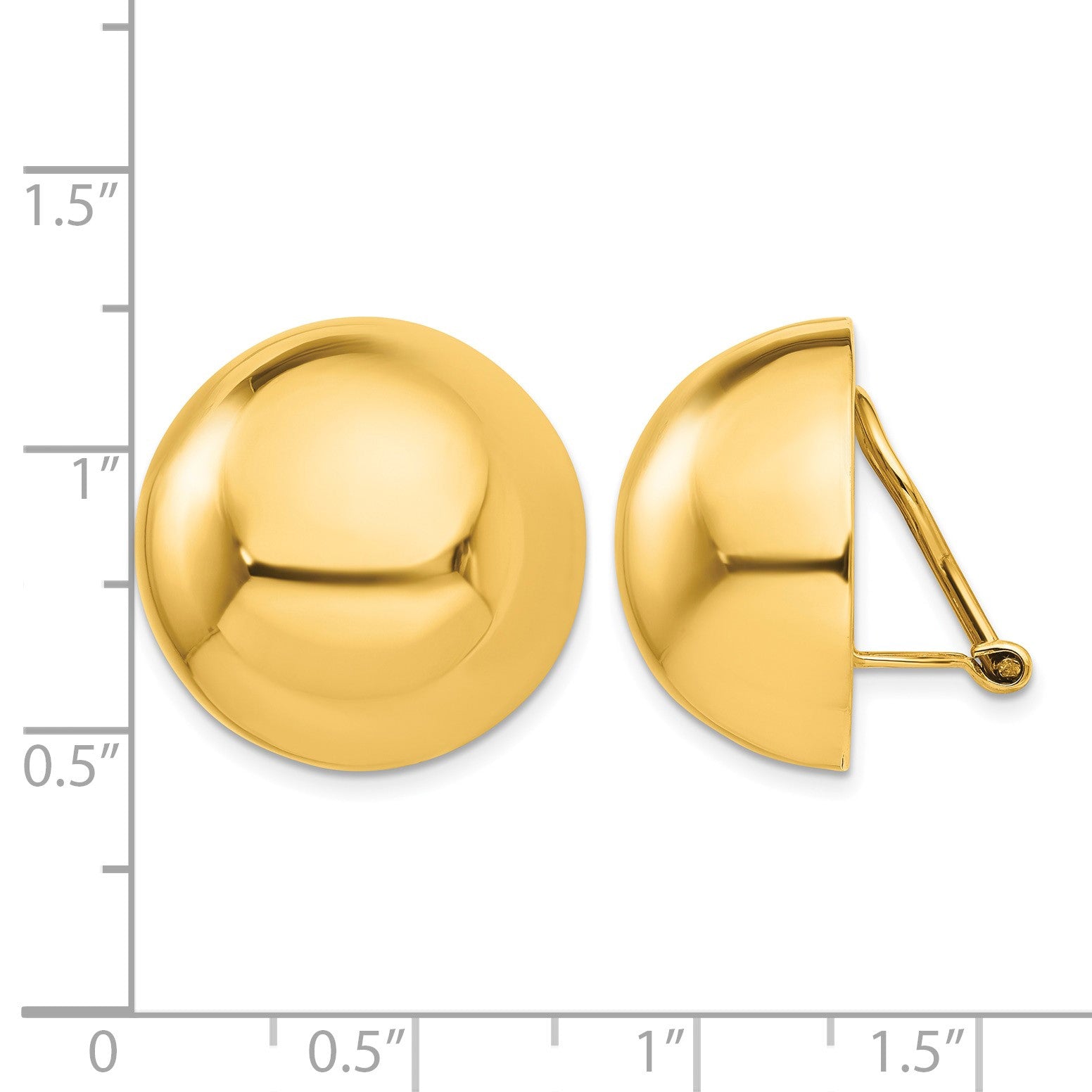 14k 20mm Polished Half Ball Omega Back Non-pierced Earrings
