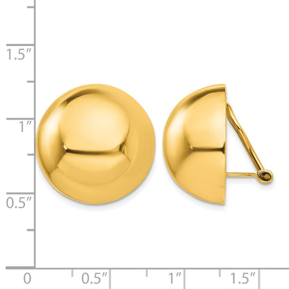 14k 20mm Polished Half Ball Omega Back Non-pierced Earrings