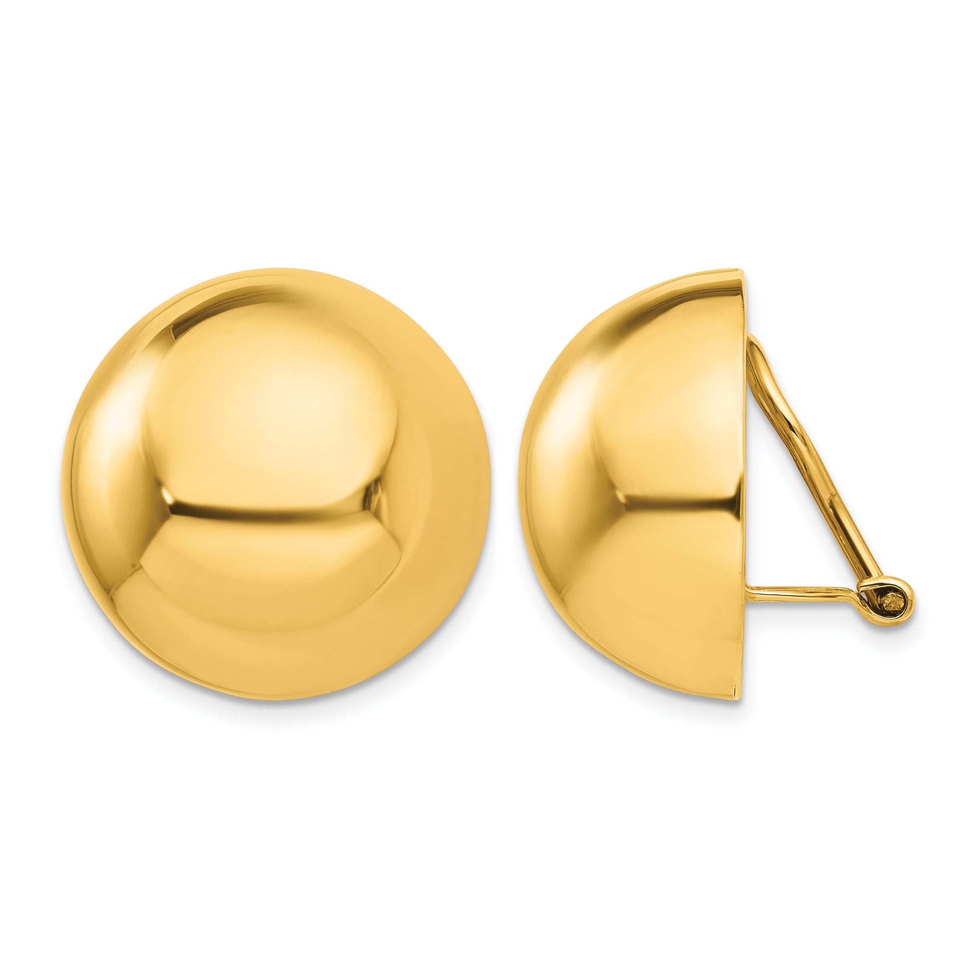 14k 20mm Polished Half Ball Omega Back Non-pierced Earrings