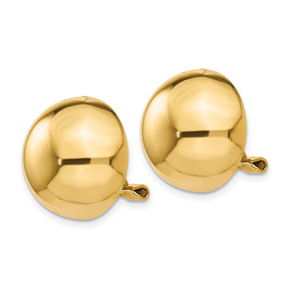 14k 16mm Polished Half Ball Omega Back Non-pierced Earrings