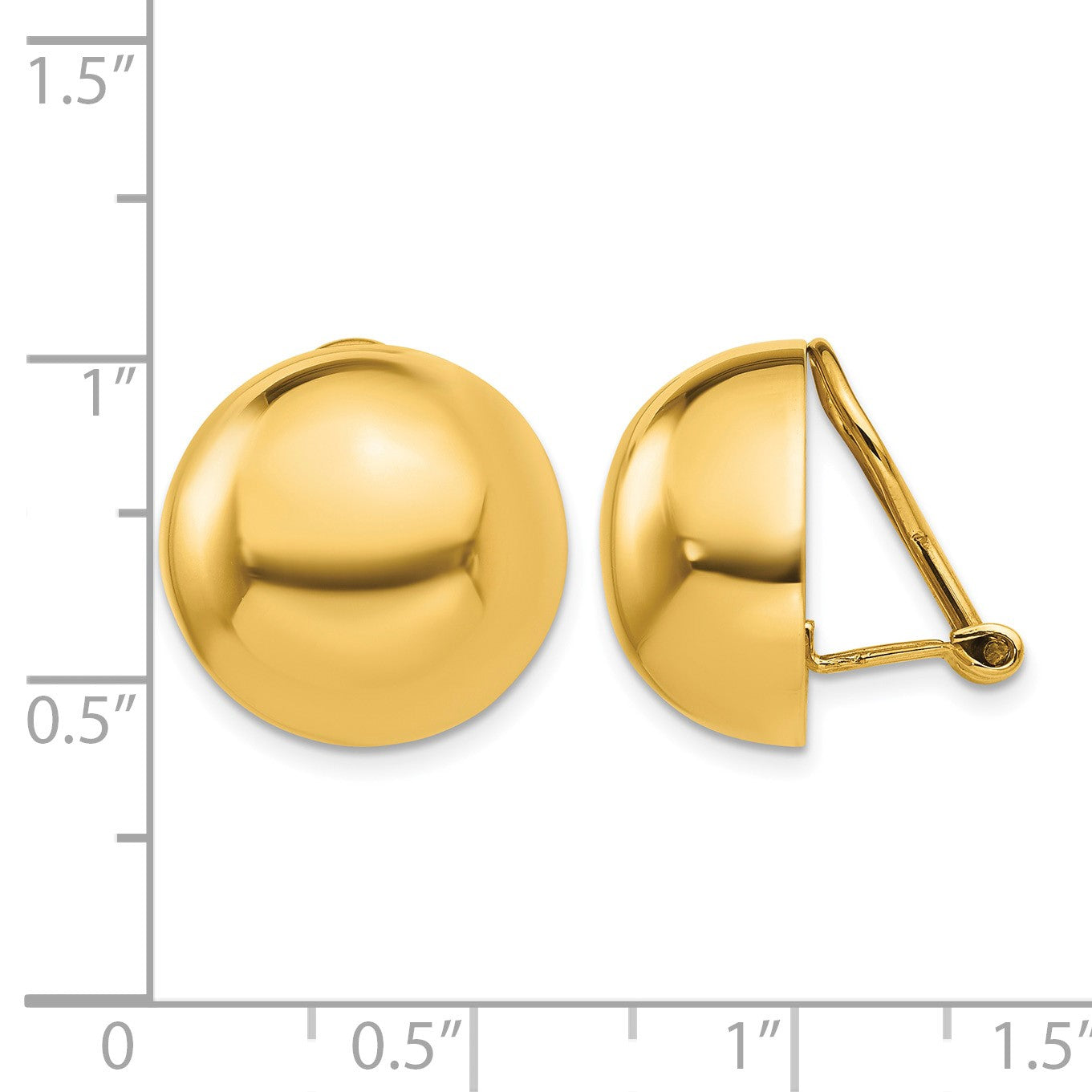 14k 16mm Polished Half Ball Omega Back Non-pierced Earrings