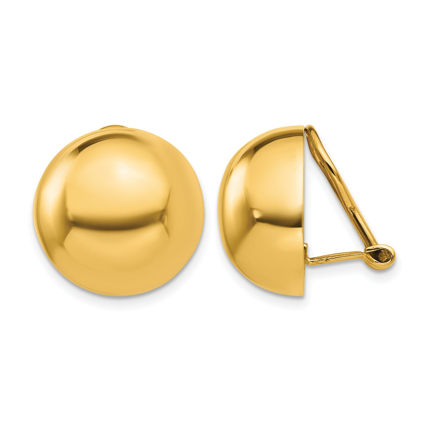14k 16mm Polished Half Ball Omega Back Non-pierced Earrings